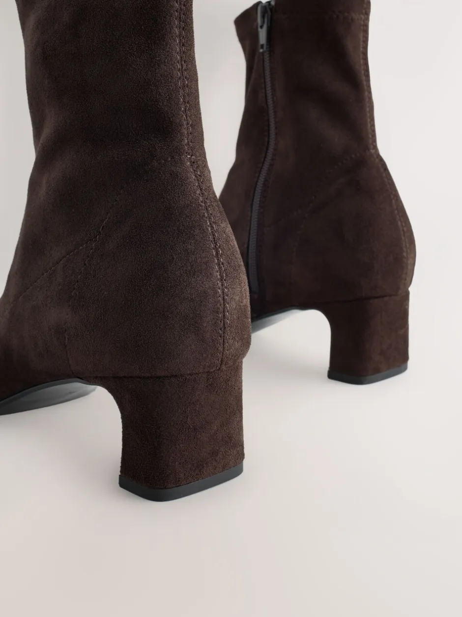 Boots*Next - Chisel Toe Block Heel Sock Boots Chocoladebruin