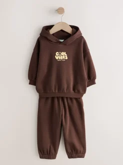 Sets En Combisets|Truien En Breisels|Next - Cool Vibes Printed Hoodie and Joggers Set (3mths-7yrs) Chocoladebruin