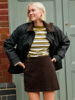 Rokken*Next - Corduroy mini-wikkelrok Chocoladebruin