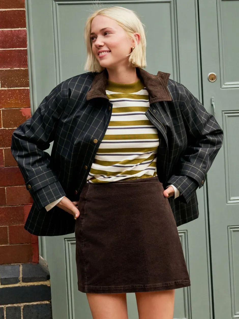 Rokken*Next - Corduroy mini-wikkelrok Chocoladebruin