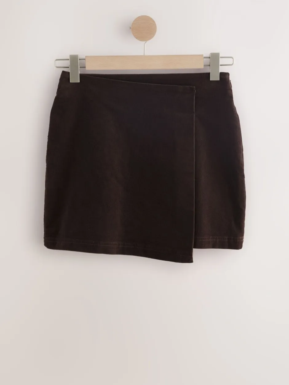 Rokken*Next - Corduroy mini-wikkelrok Chocoladebruin