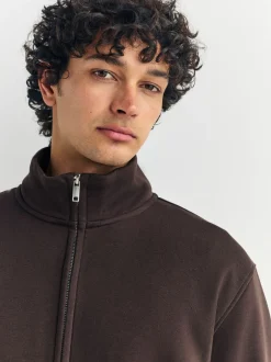 Sweaters En Hoody´S|Sweaters En Hoody´S*Next - Cotton Rich Jersey Full Zip Funnel Neck Sweatshirt Chocoladebruin