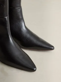 Boots*Next - Crinkle Effect Leather Signature Underset Heel Knee High Boots Chocoladebruin