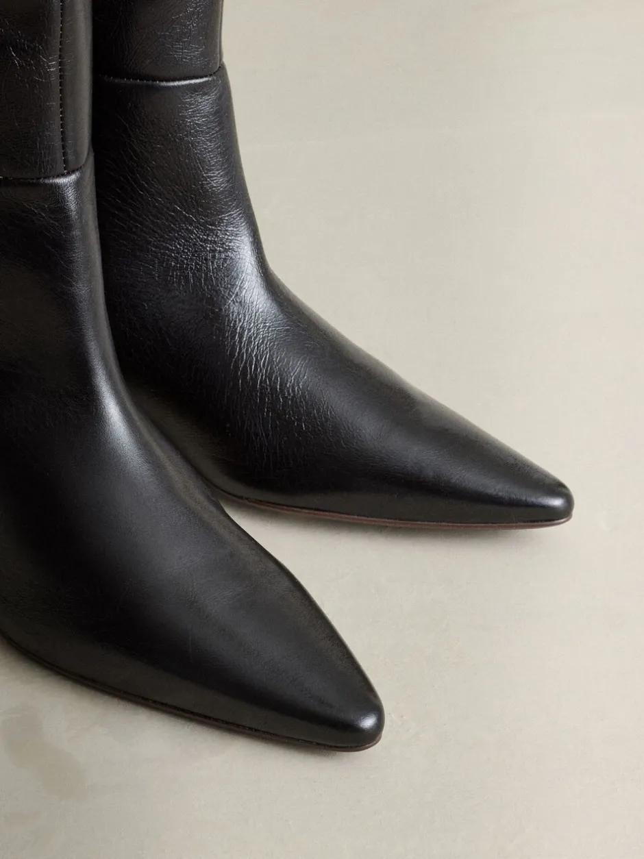Boots*Next - Crinkle Effect Leather Signature Underset Heel Knee High Boots Chocoladebruin