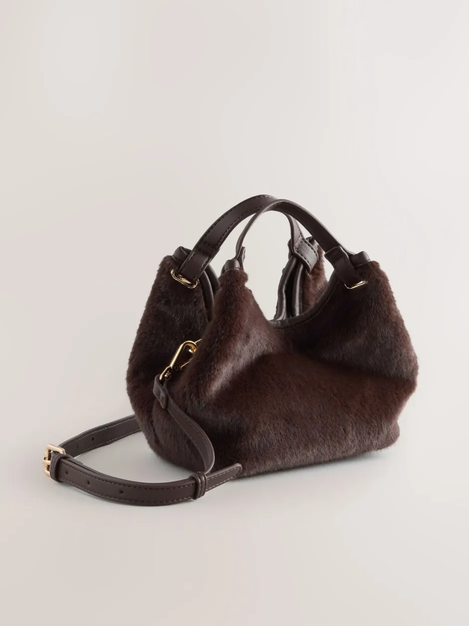 Tassen En Portemonnees|Next - Crossbodytas van imitatiebont Chocoladebruin