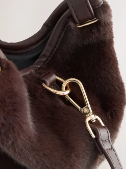Tassen En Portemonnees|Next - Crossbodytas van imitatiebont Chocoladebruin