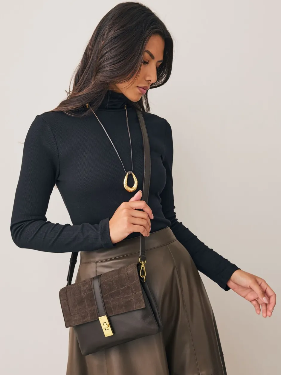 Tassen En Portemonnees*Next - Crossbodytas met imitatie krokodillenleer Chocoladebruin