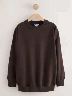 Hoody's En Sweatshirts*Next Chocoladebruin - Essentials sweatshirt met relaxte pasvorm, lange snit en zakken