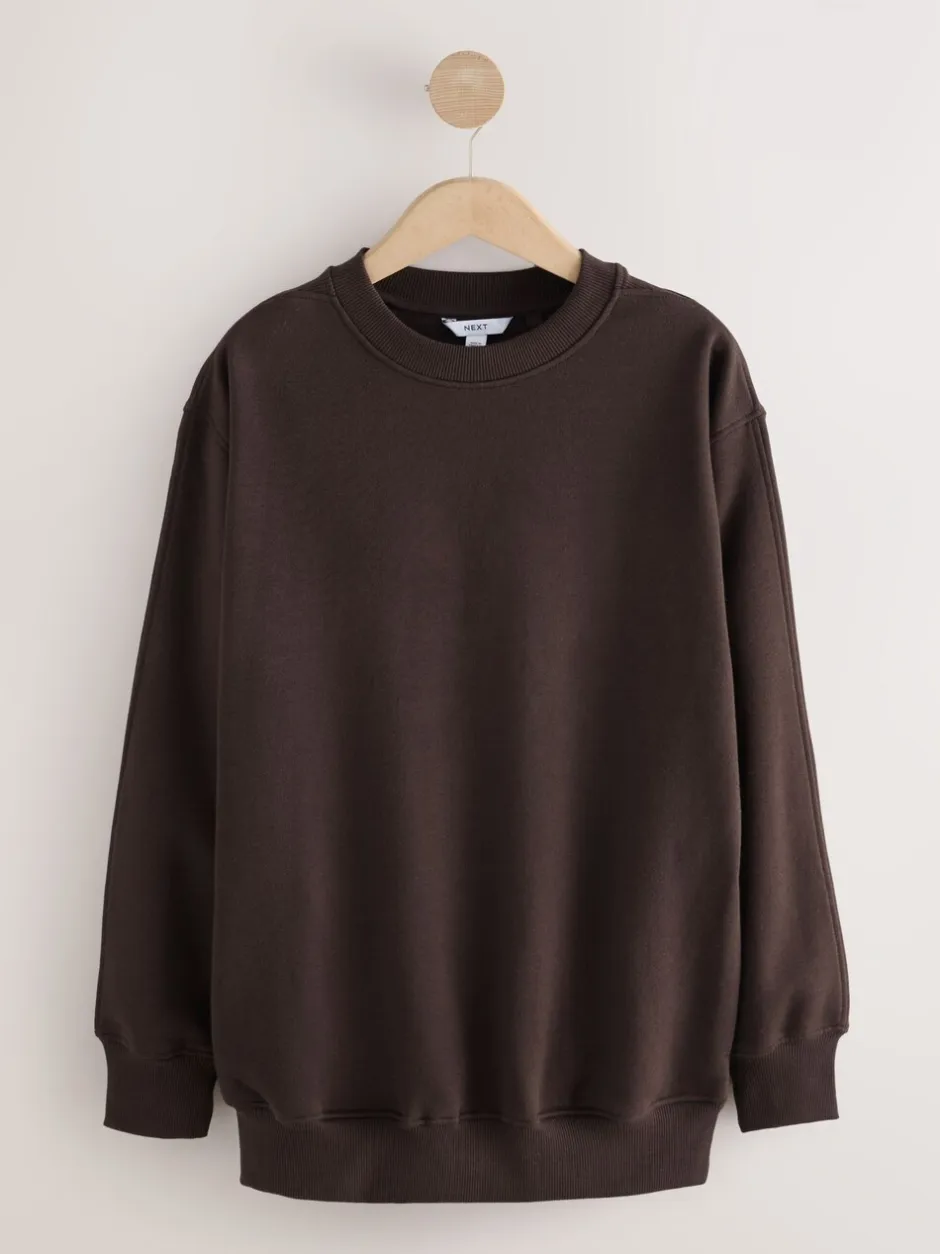 Hoody's En Sweatshirts*Next Chocoladebruin - Essentials sweatshirt met relaxte pasvorm, lange snit en zakken