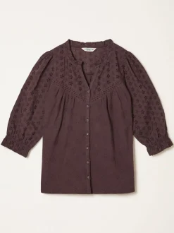 Blouses En Overhemden|Fat Face - FatFace broderietop Chocoladebruin