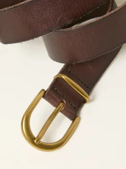 Ceintuurs|Fat Face - FatFace effen leren riem Chocoladebruin