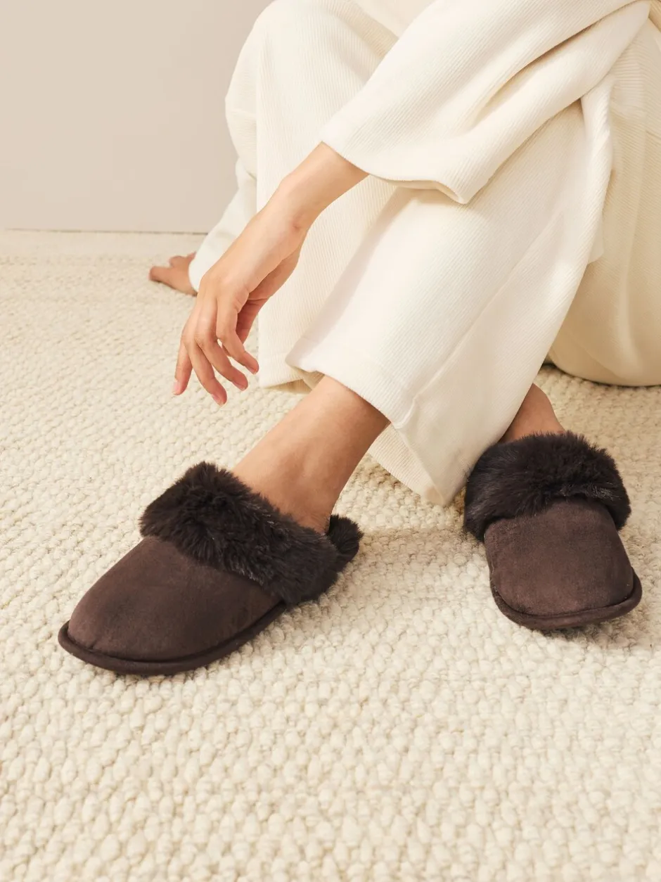 Pantoffels|Alle Nacht- En Loungekleding|Next - Faux Fur Suede Mule Slippers Chocoladebruin
