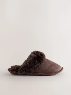 Pantoffels|Alle Nacht- En Loungekleding|Next - Faux Fur Suede Mule Slippers Chocoladebruin