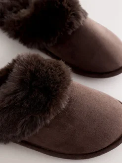 Pantoffels|Alle Nacht- En Loungekleding|Next - Faux Fur Suede Mule Slippers Chocoladebruin