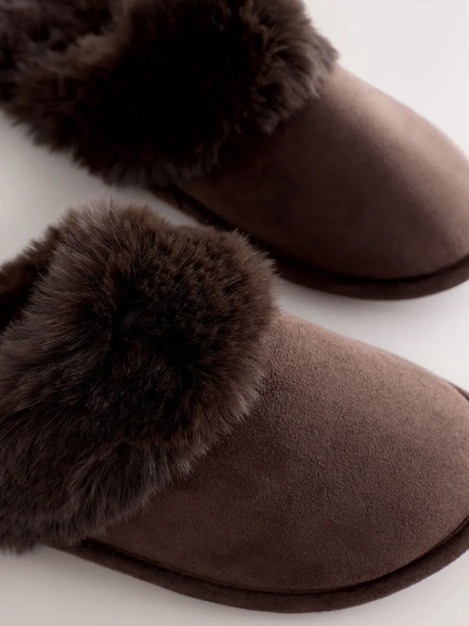 Pantoffels|Alle Nacht- En Loungekleding|Next - Faux Fur Suede Mule Slippers Chocoladebruin