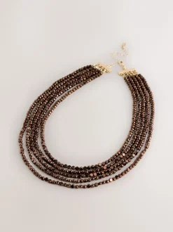 Sieraden|Next Chocoladebruin - Flat Facetted Bead Graduated Layer Necklace