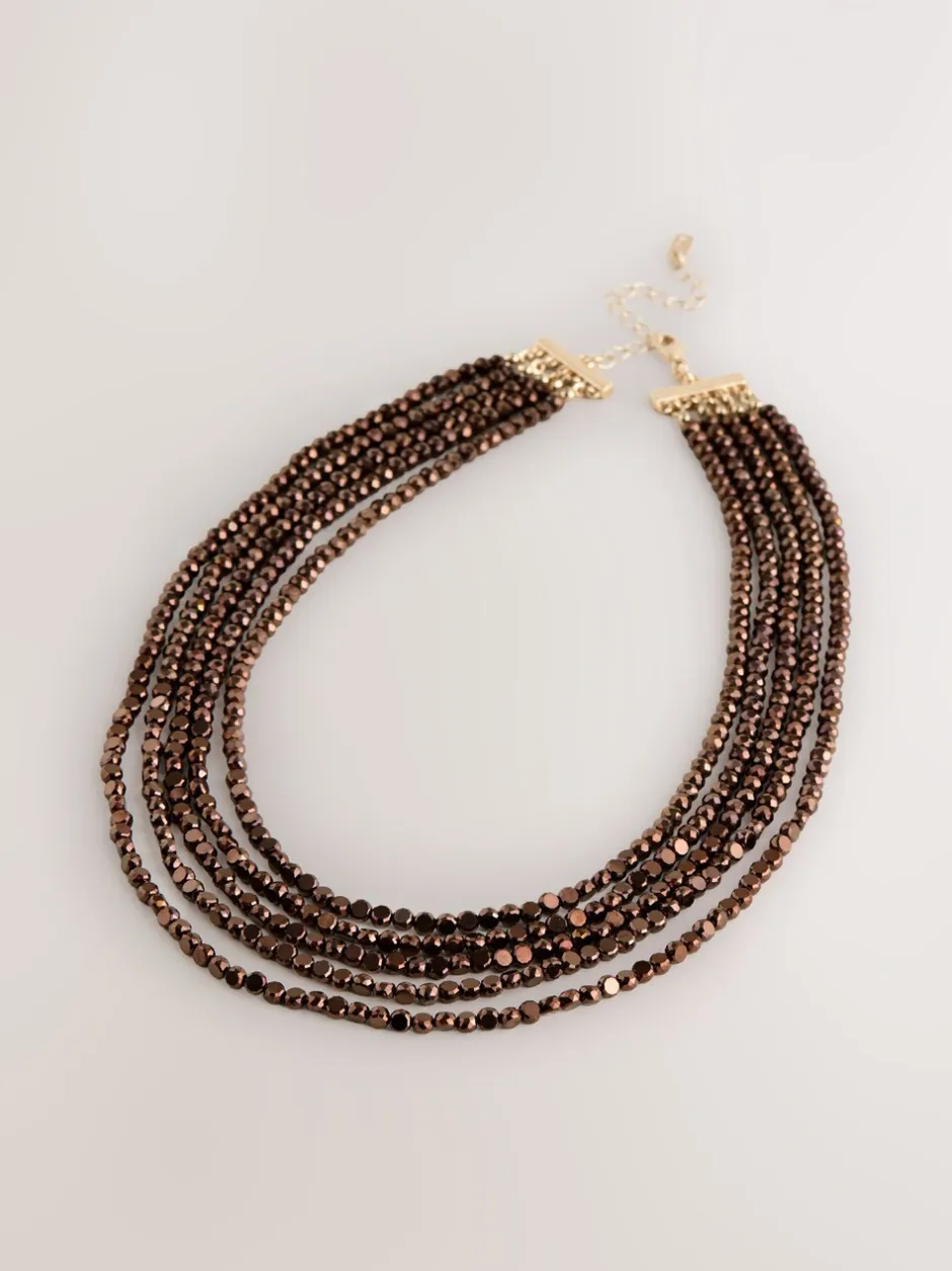 Sieraden|Next Chocoladebruin - Flat Facetted Bead Graduated Layer Necklace