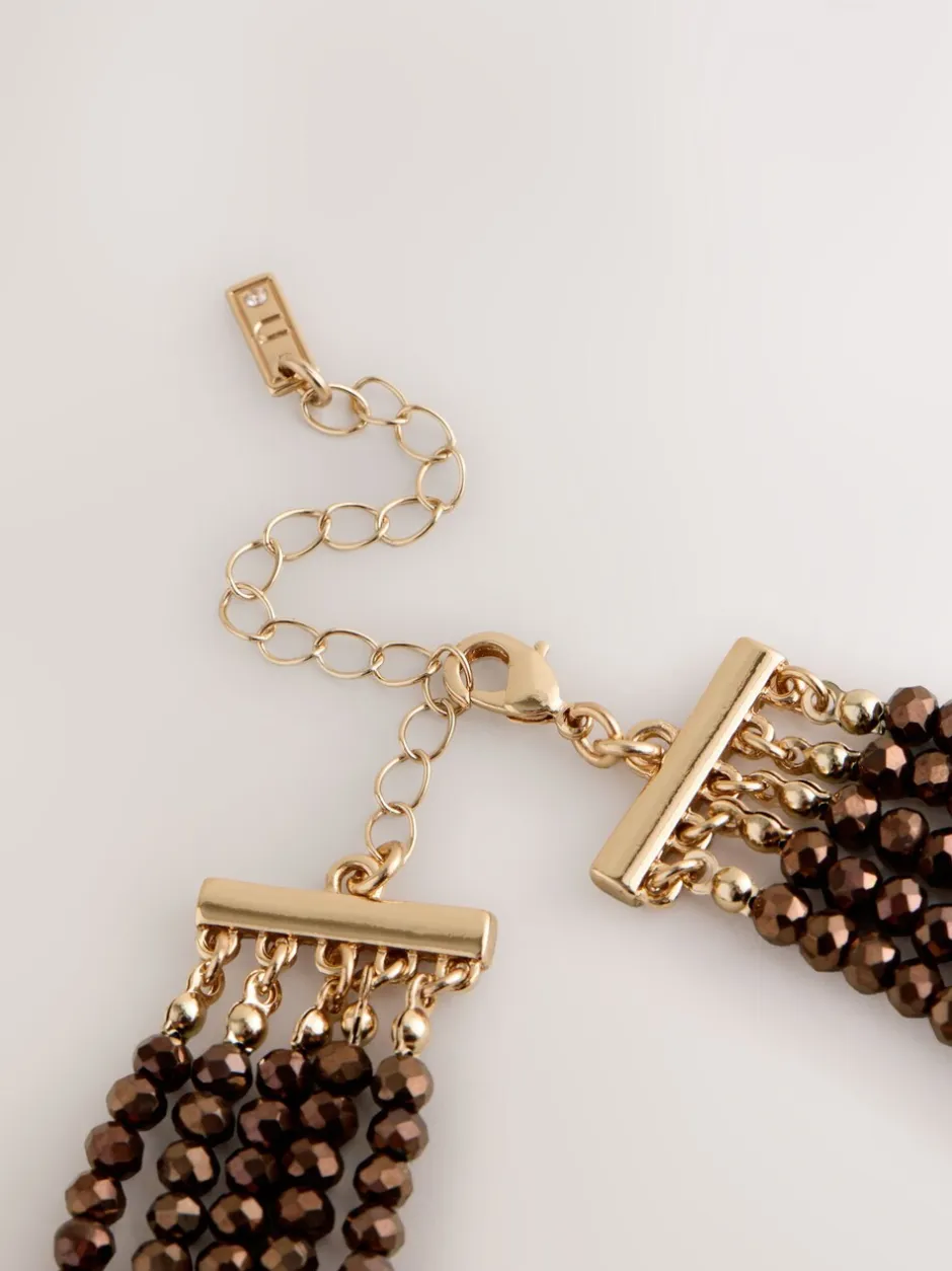 Sieraden|Next Chocoladebruin - Flat Facetted Bead Graduated Layer Necklace