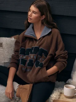 Hoody's En Sweatshirts*Next - Fleece trui met korte rits Chocoladebruin
