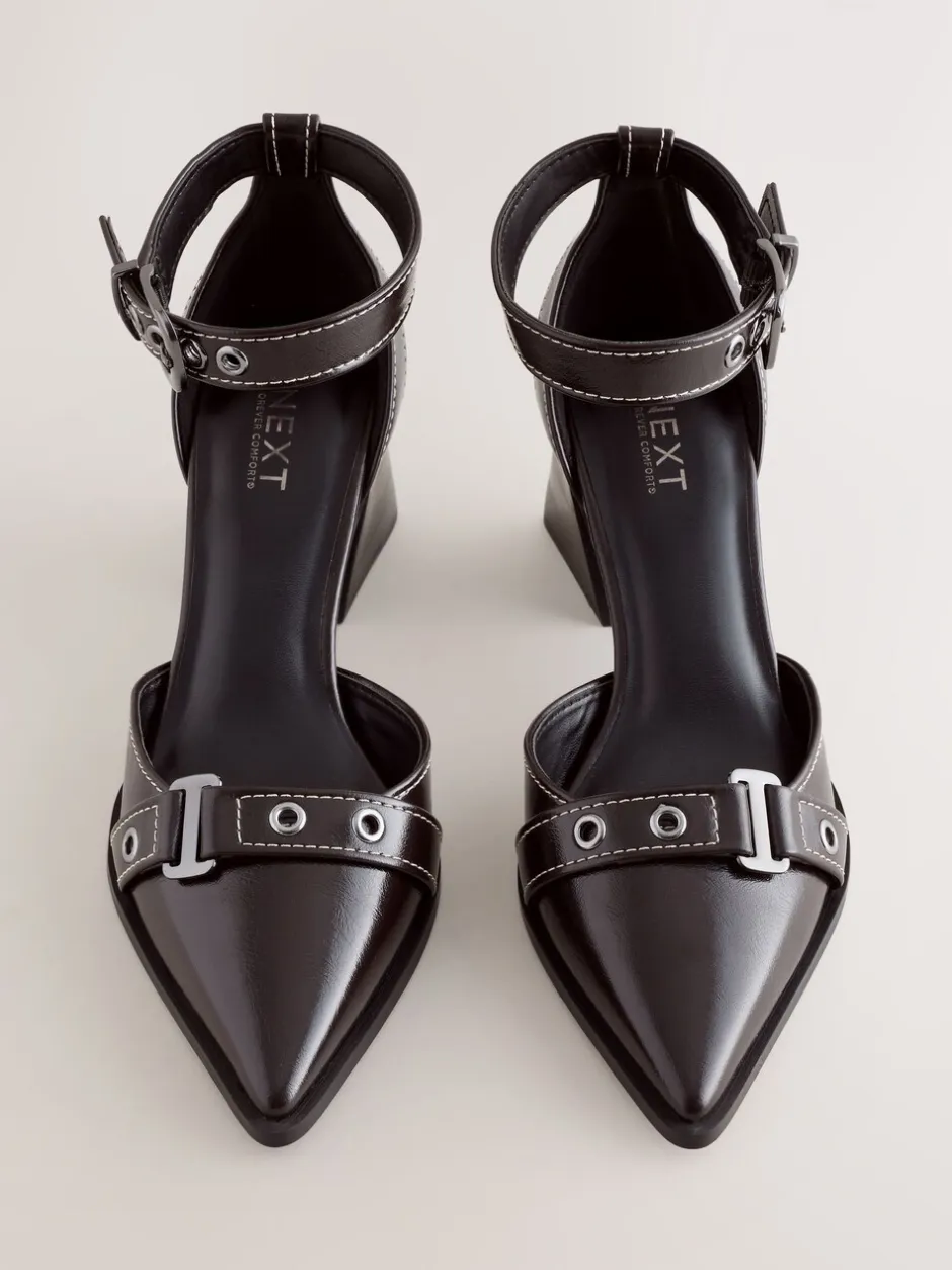 Schoenen Met Hakken|Next - Forever Comfort® Point Toe Buckle Block Heels Chocoladebruin