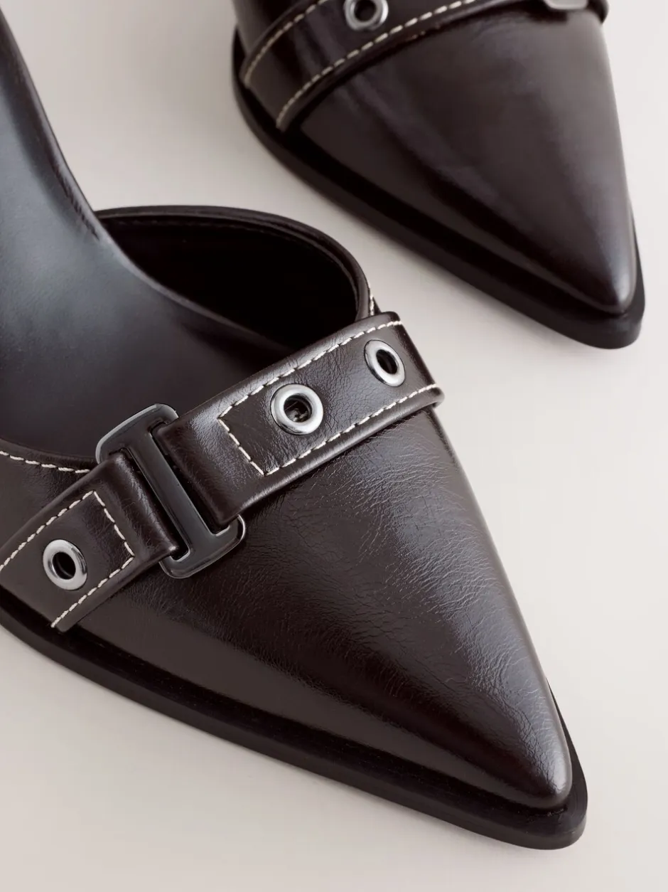 Schoenen Met Hakken|Next - Forever Comfort® Point Toe Buckle Block Heels Chocoladebruin
