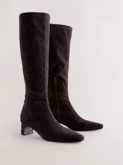 Ruimvallend En Extraruimvallend|Boots*Next - Forever Comfort® kniehoge soklaarzen met afgeronde spitse neus Chocoladebruin
