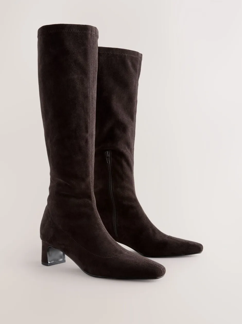 Ruimvallend En Extraruimvallend|Boots*Next - Forever Comfort® kniehoge soklaarzen met afgeronde spitse neus Chocoladebruin