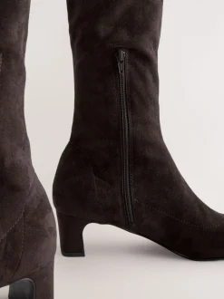 Ruimvallend En Extraruimvallend|Boots*Next - Forever Comfort® kniehoge soklaarzen met afgeronde spitse neus Chocoladebruin