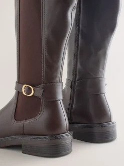 Ruimvallend En Extraruimvallend|Boots*Next - Forever Comfort® rijlaarzen met gesp Chocoladebruin