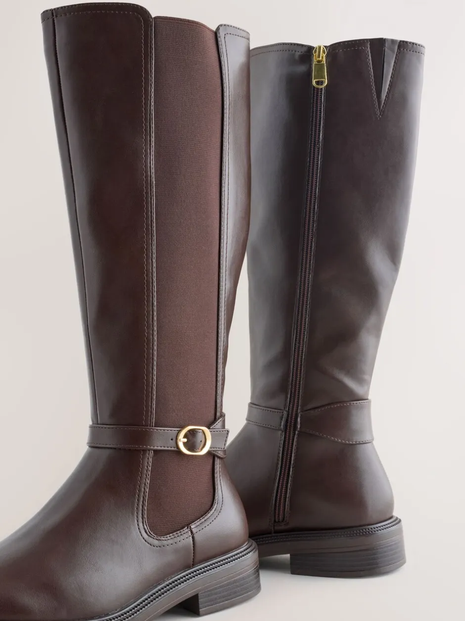 Ruimvallend En Extraruimvallend|Boots*Next - Forever Comfort® rijlaarzen met gesp Chocoladebruin