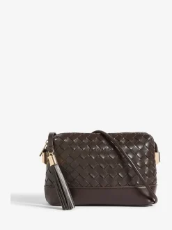Tassen En Portemonnees|Friends Like These - Weave Knotted Handle Cross-Body Bag Chocoladebruin