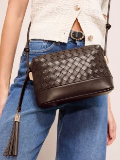 Tassen En Portemonnees|Friends Like These - Weave Knotted Handle Cross-Body Bag Chocoladebruin