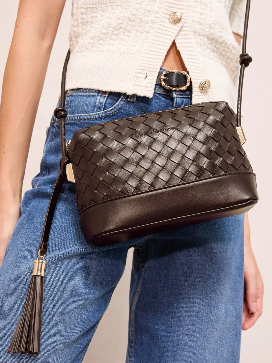 Tassen En Portemonnees|Friends Like These - Weave Knotted Handle Cross-Body Bag Chocoladebruin