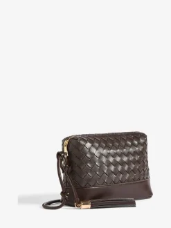 Tassen En Portemonnees|Friends Like These - Weave Knotted Handle Cross-Body Bag Chocoladebruin