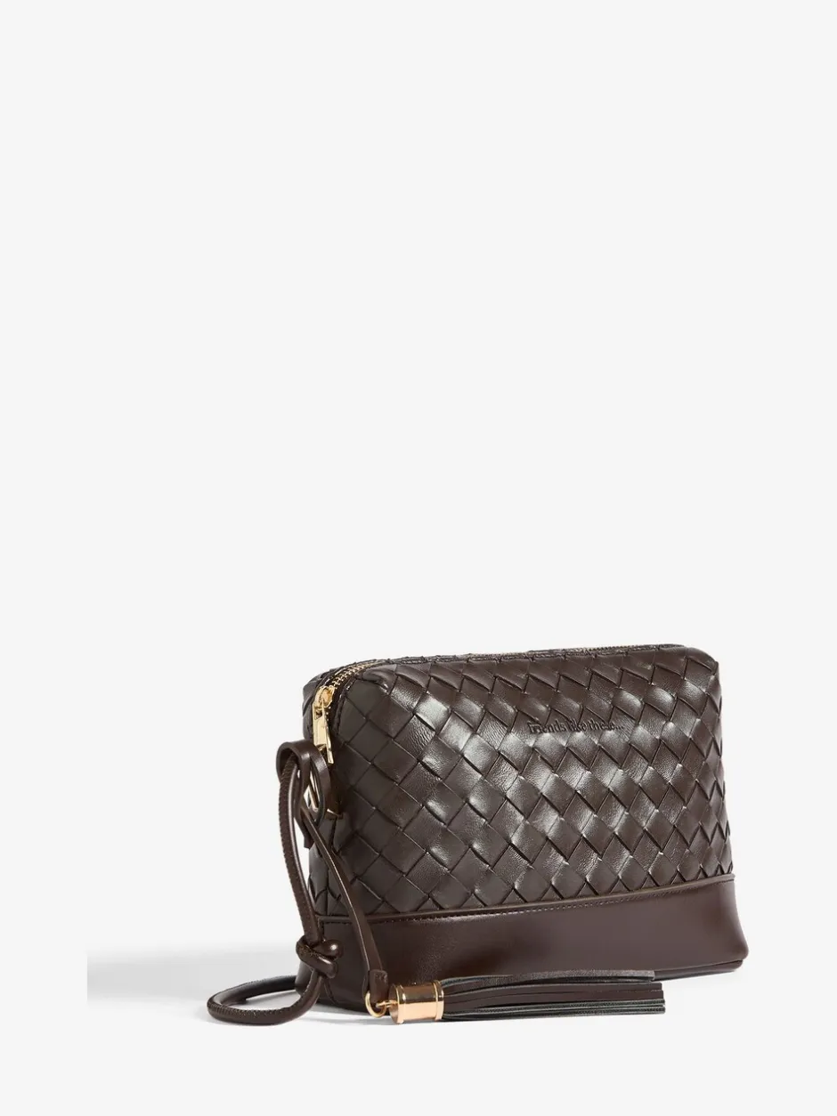 Tassen En Portemonnees|Friends Like These - Weave Knotted Handle Cross-Body Bag Chocoladebruin