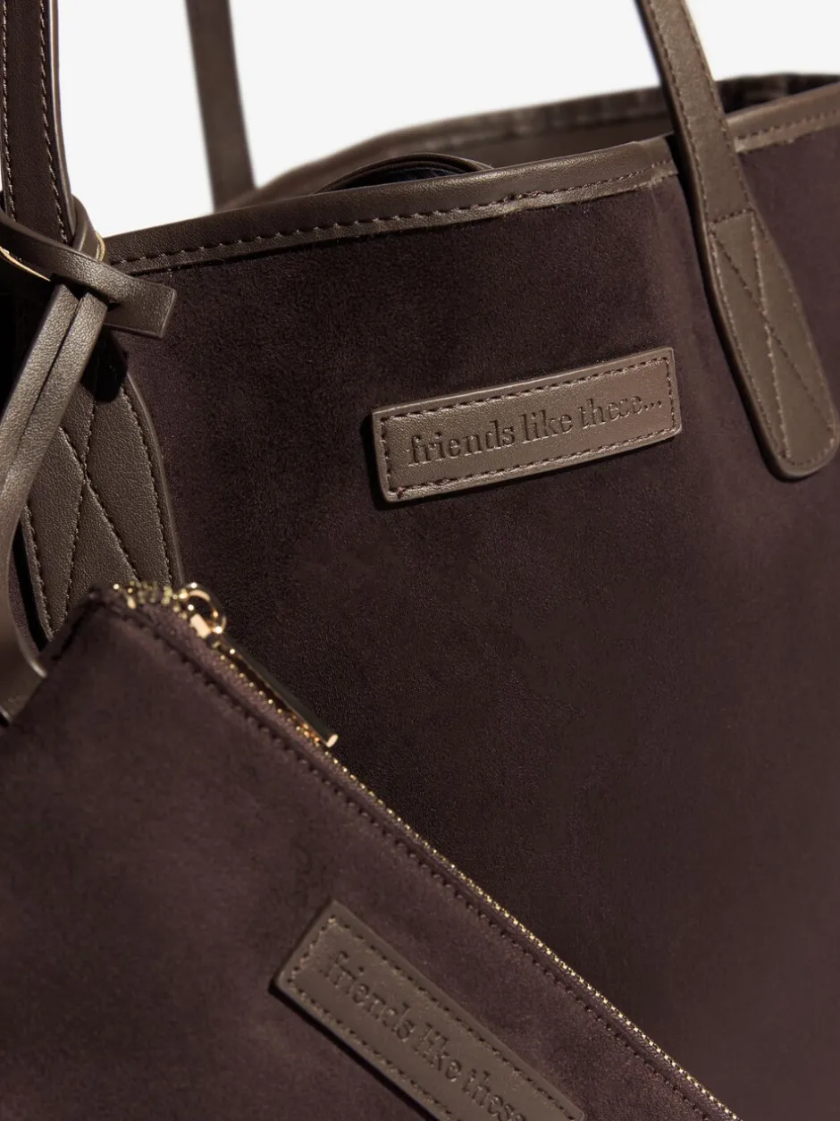 Tassen En Portemonnees|Friends Like These - Faux Suede Soft Tote Bag Chocoladebruin