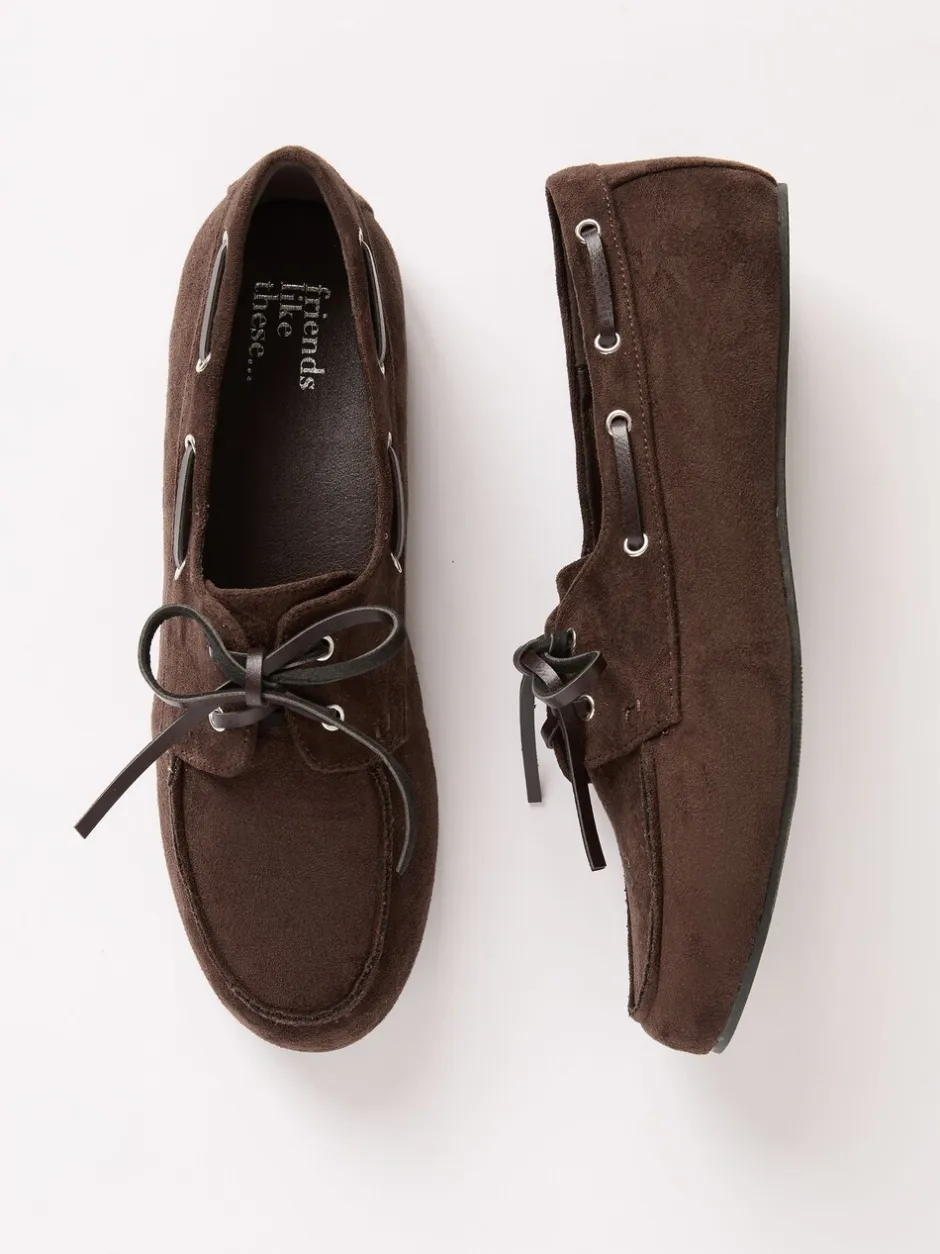 Lage Schoenen*Friends Like These - Slim Vetersluiting Comfort Imitatiesuède Bootschoen Instappers Chocoladebruin