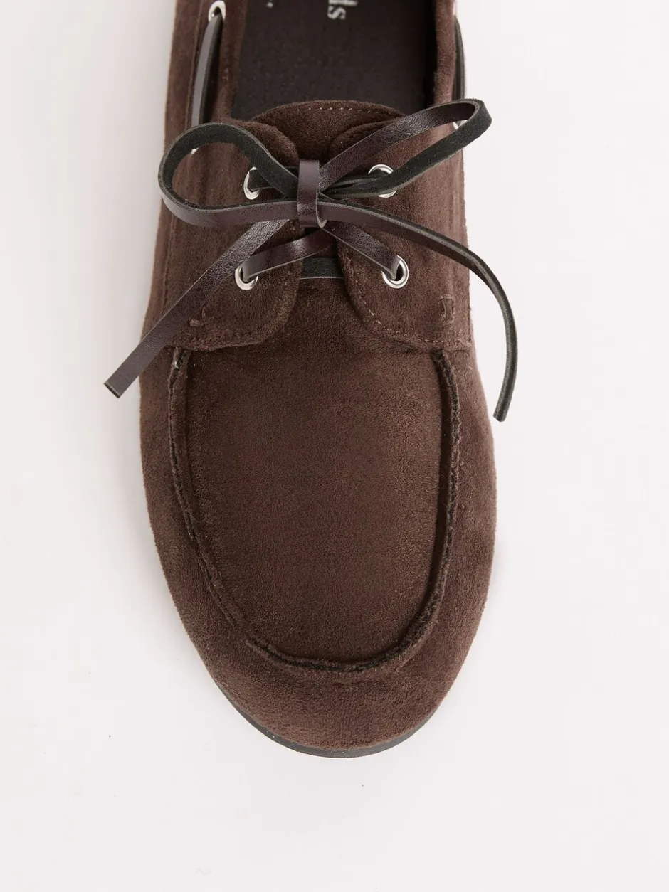 Lage Schoenen*Friends Like These - Slim Vetersluiting Comfort Imitatiesuède Bootschoen Instappers Chocoladebruin