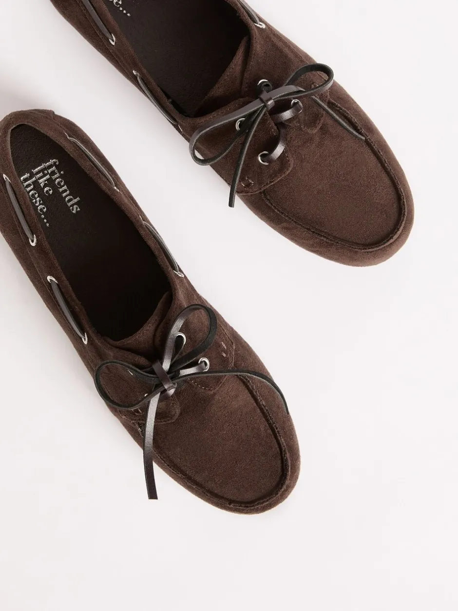 Lage Schoenen*Friends Like These - Slim Vetersluiting Comfort Imitatiesuède Bootschoen Instappers Chocoladebruin