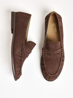 Lage Schoenen|Friends Like These - Flat Ruched Comfort Slip On Penny Loafers Chocoladebruin