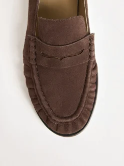 Lage Schoenen|Friends Like These - Flat Ruched Comfort Slip On Penny Loafers Chocoladebruin