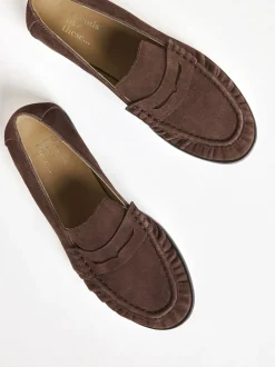 Lage Schoenen|Friends Like These - Flat Ruched Comfort Slip On Penny Loafers Chocoladebruin