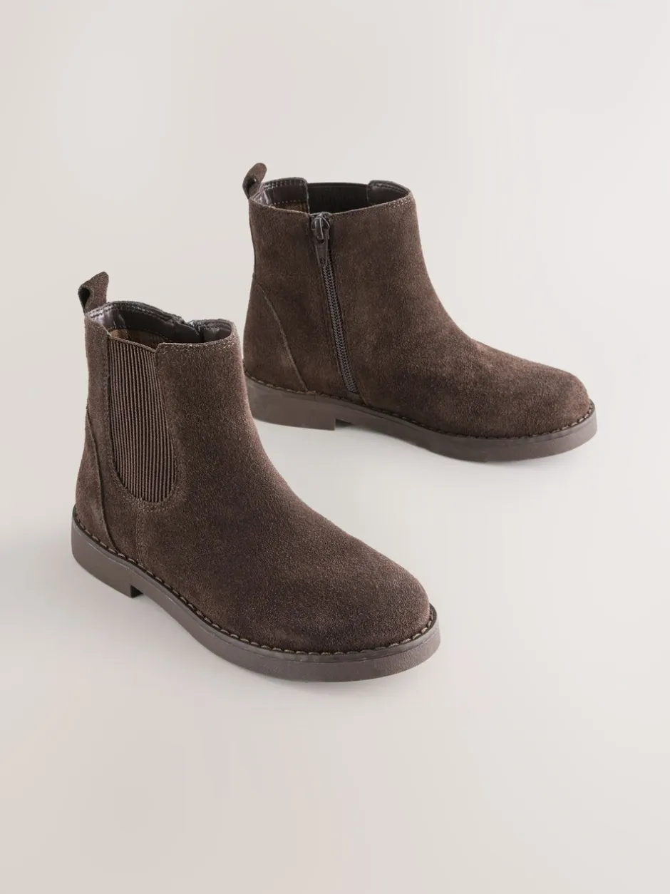 Boots|Next - Leren Chelsea laarzen Chocoladebruin