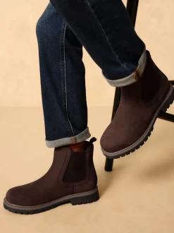 Boots|Next - Leren warmgevoerde Chelsea-laarzen Chocoladebruin
