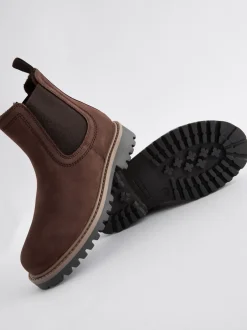 Boots|Next - Leren warmgevoerde Chelsea-laarzen Chocoladebruin