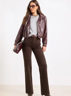 Jeans|Lipsy Chocoladebruin - - Jeans met een middelhoge taille en wijde pijpen
