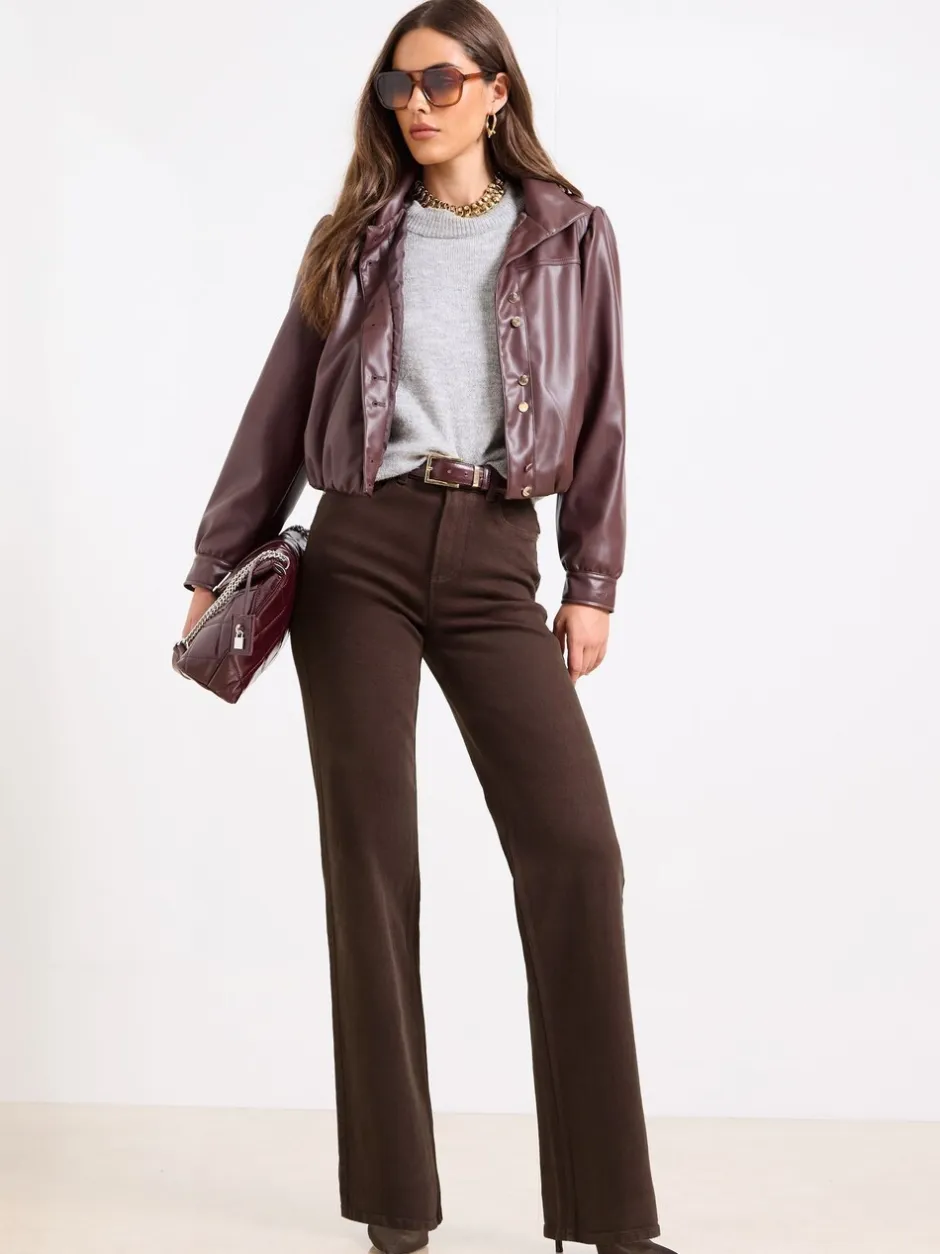 Jeans|Lipsy Chocoladebruin - - Jeans met een middelhoge taille en wijde pijpen
