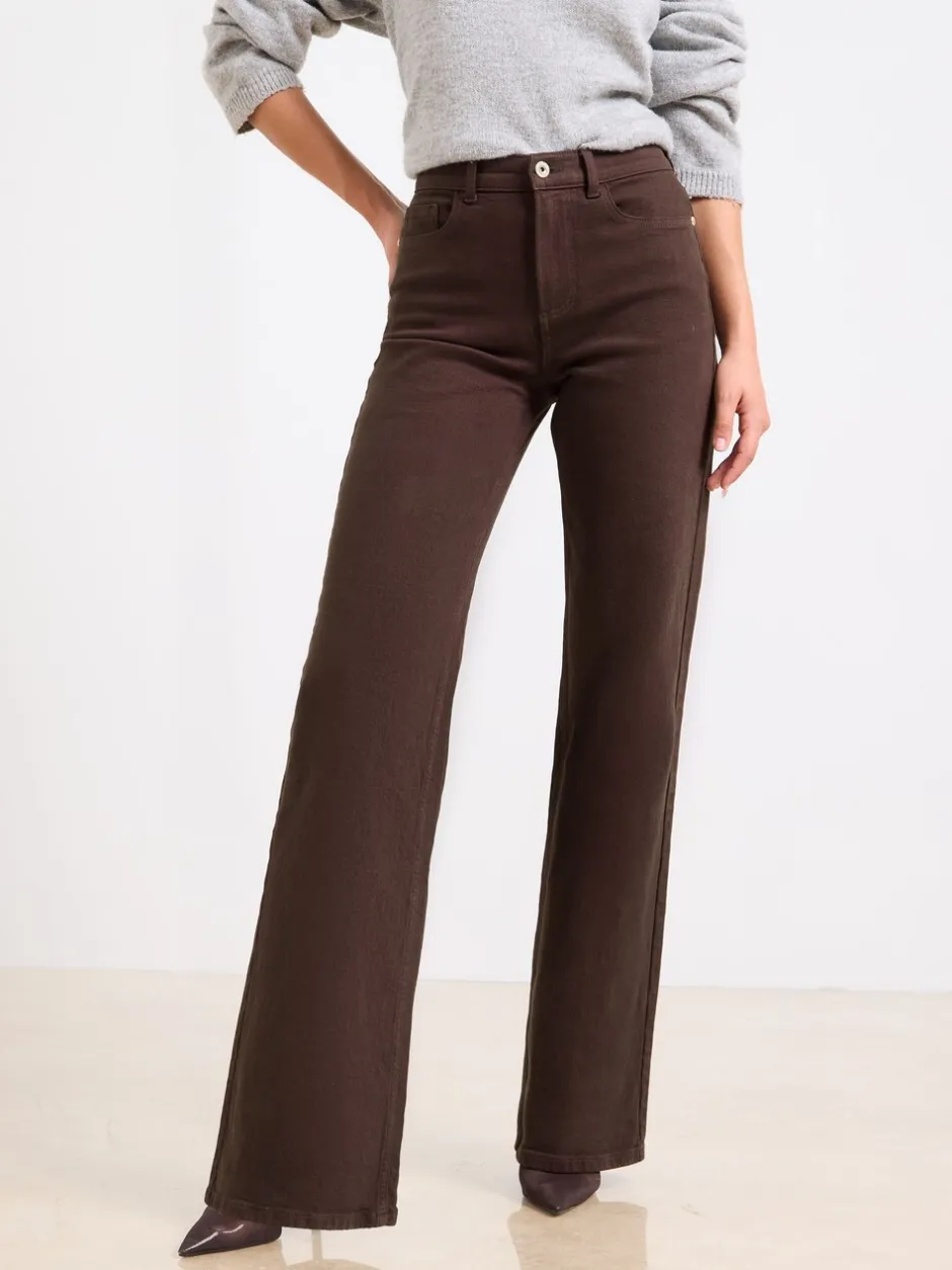 Jeans|Lipsy Chocoladebruin - - Jeans met een middelhoge taille en wijde pijpen