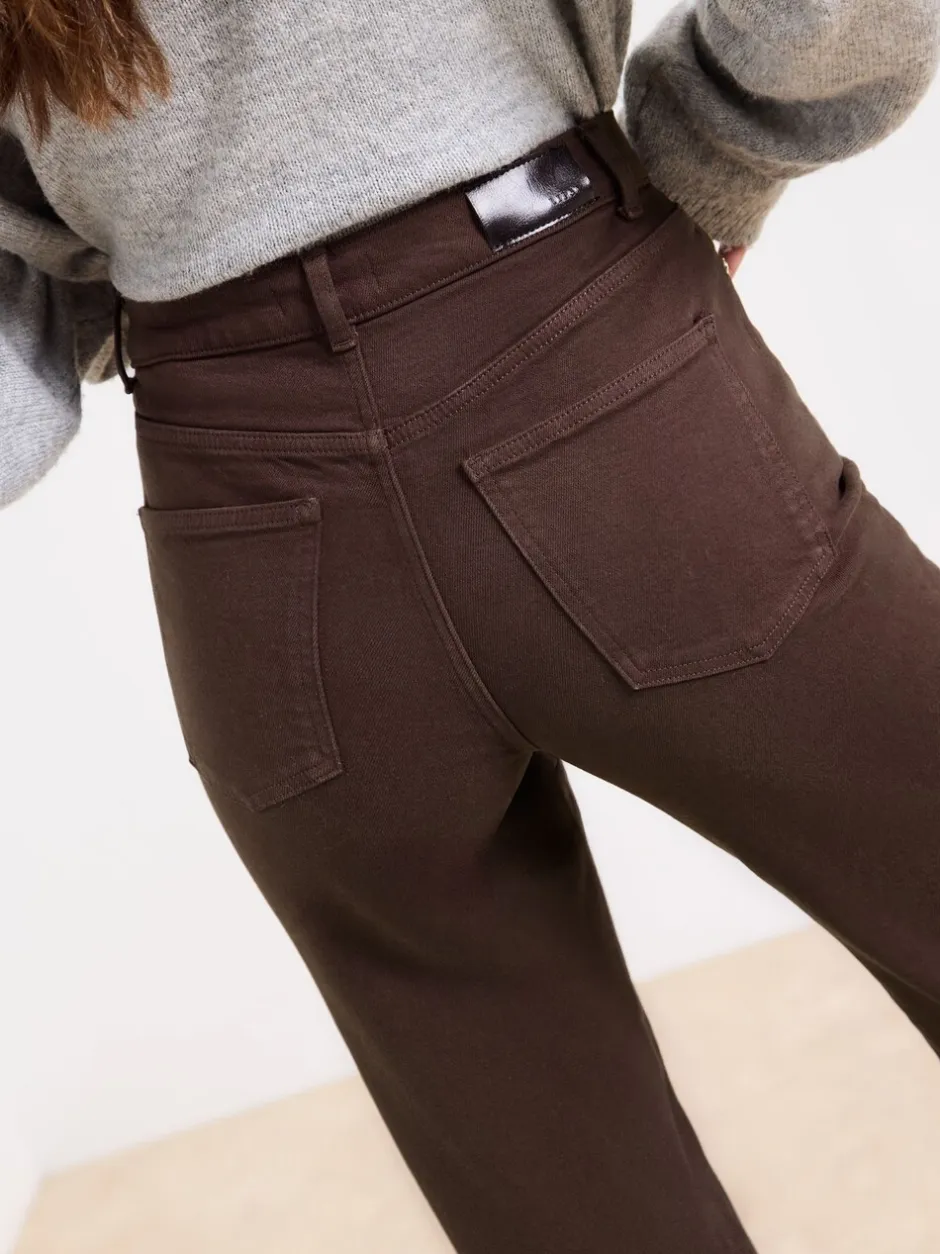 Jeans|Lipsy Chocoladebruin - - Jeans met een middelhoge taille en wijde pijpen