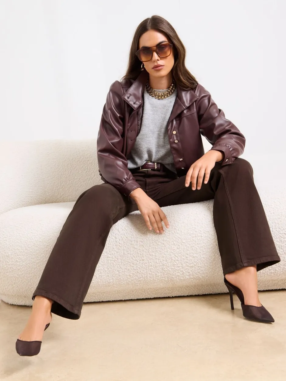 Jeans|Lipsy Chocoladebruin - - Jeans met een middelhoge taille en wijde pijpen